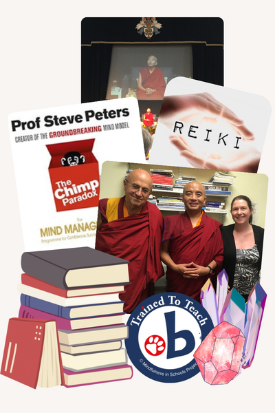 Books, monks, reiki hands